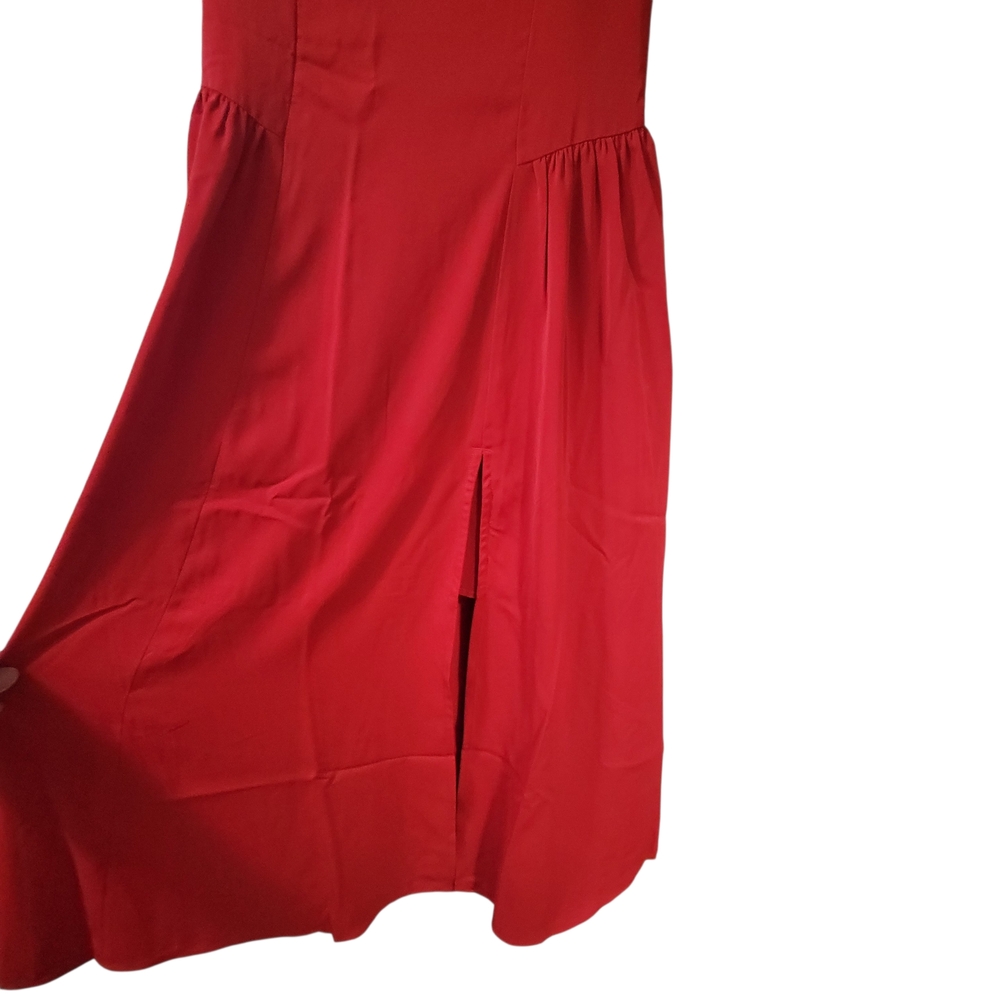 Abercrombie & Fitch Red Flutter-Sleeve Midi Dress with Side Slit, Size M - Picture 3 of 10